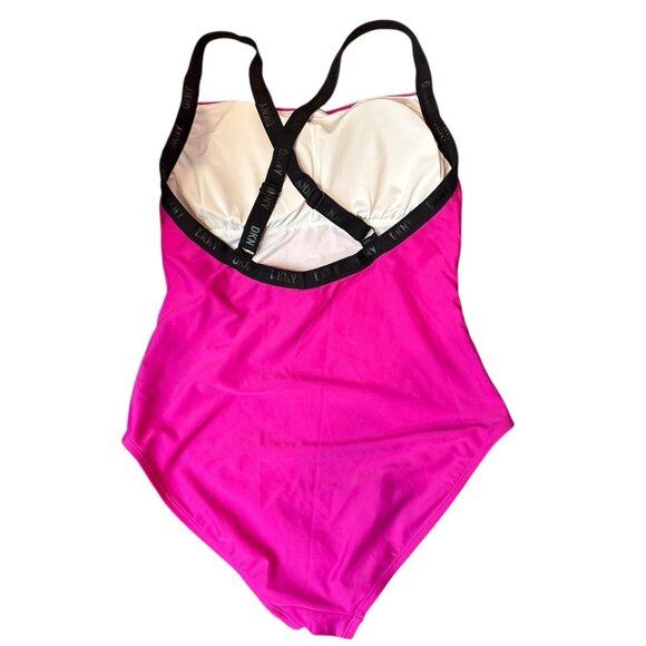 MSRP $108 Dkny Womens Logo Cross-Back One-Piece Berry Size Large Bathing Suit - Picture 2 of 5